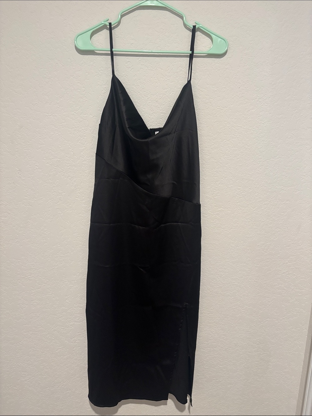 Sleek Black Satin Midi Dress